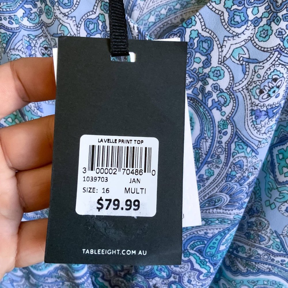BNWT TABLE EIGHT Blue Paisley Print V-Neck Sleeveless Casual Top - Size 16 - Picture 4 of 5
